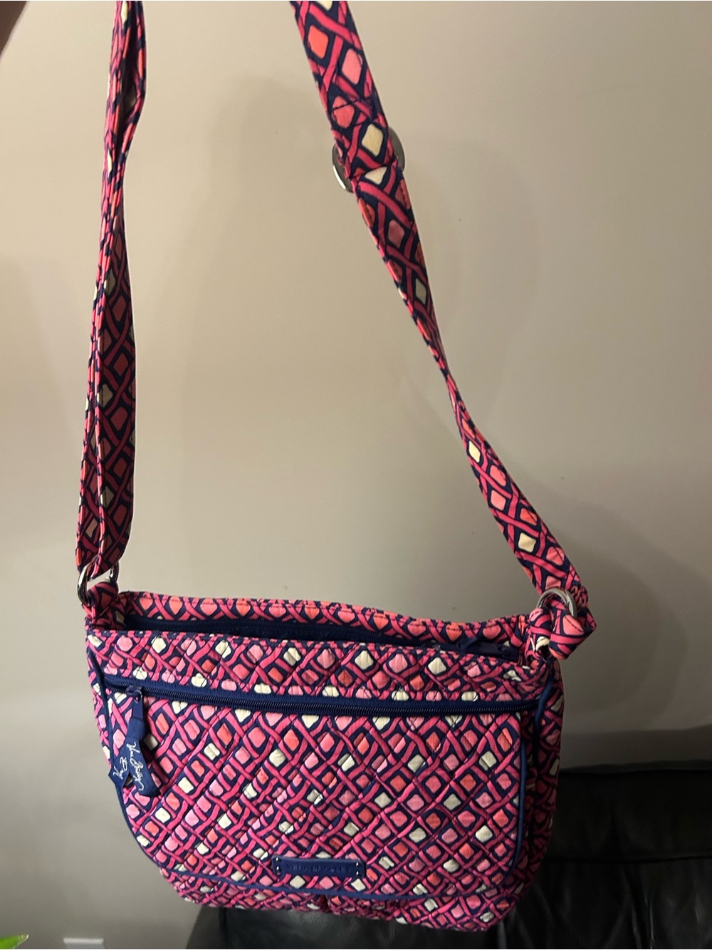 Vera Bradley Pink and Navy Geometric Quilted Crossbody
